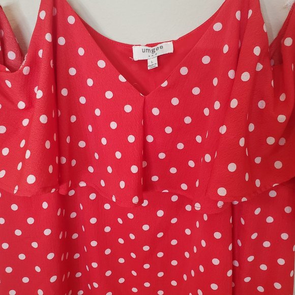 Umgee | Cold Shoulder red Ruffle dot Dress size L - Picture 9 of 12